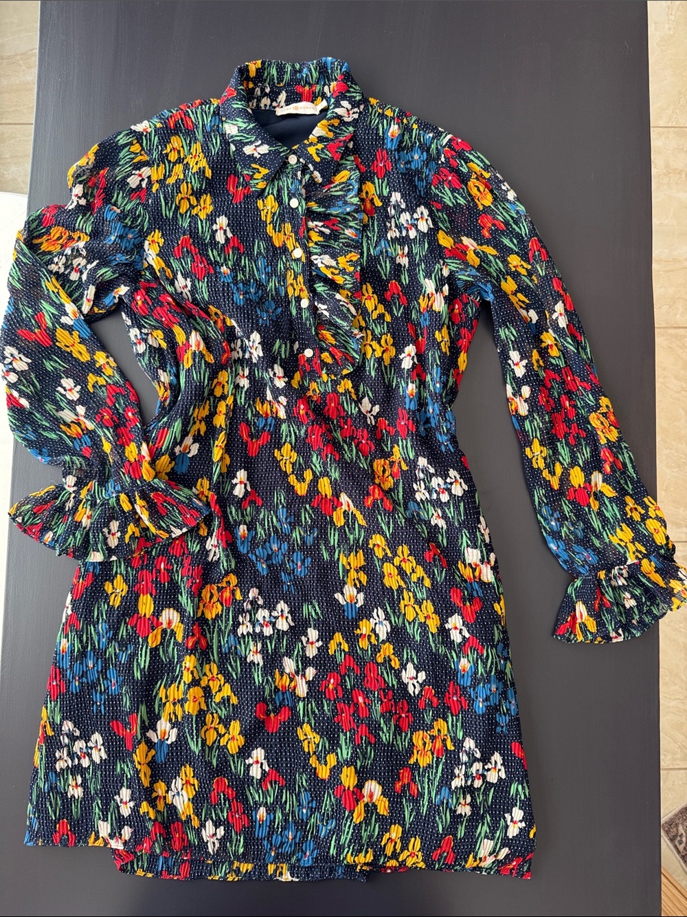 Tory Burch multicolor floral pleated shirt dress size 8
